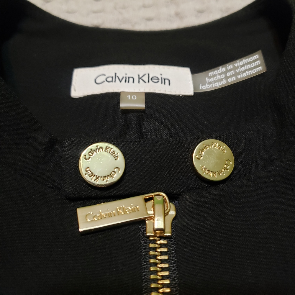 Calvin Klein Black Collarless Zip-Front Blazer Jacket with Gold Hardware Size 10 - Picture 7 of 12